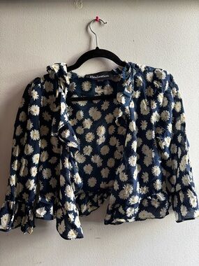 Realisation Par Navy Daisy Ruffle Tie-Front Top